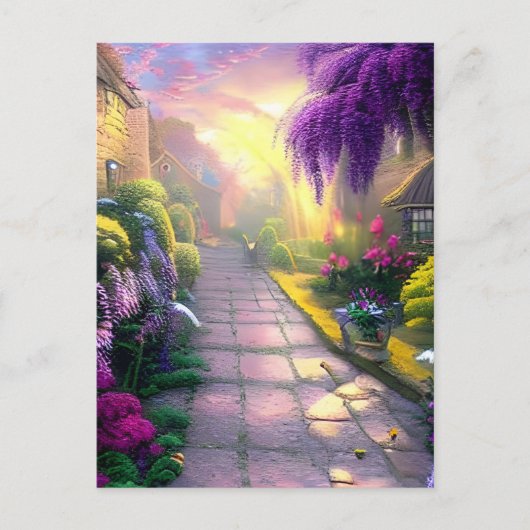 Prachtige Fantasy Cottage Garden Path Briefkaart (Voorkant)