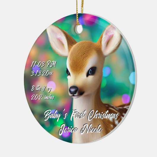 Prachtige Fawn Eerste Kerstmis Keramisch Ornament (Links)