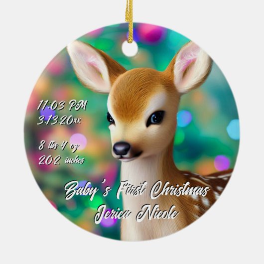 Prachtige Fawn Eerste Kerstmis Keramisch Ornament (Achterkant)