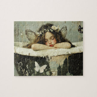 Prachtige fee slaapt in een bad legpuzzel
