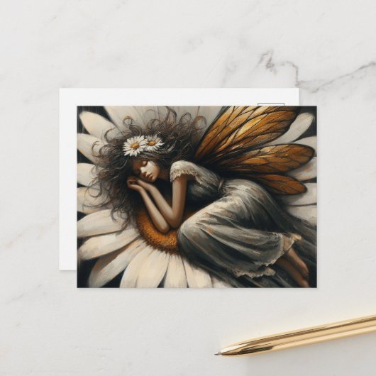 Prachtige fee slaapt op een bloem briefkaart (Voorkant / Achterkant in situ)