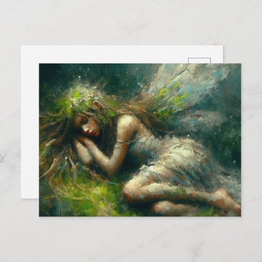 Prachtige fee slaapt op een mossy patch in het bos briefkaart (Voorkant / Achterkant)