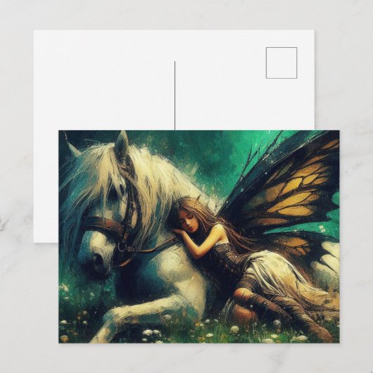 Prachtige fee slaapt op een paard briefkaart (Voorkant / Achterkant)