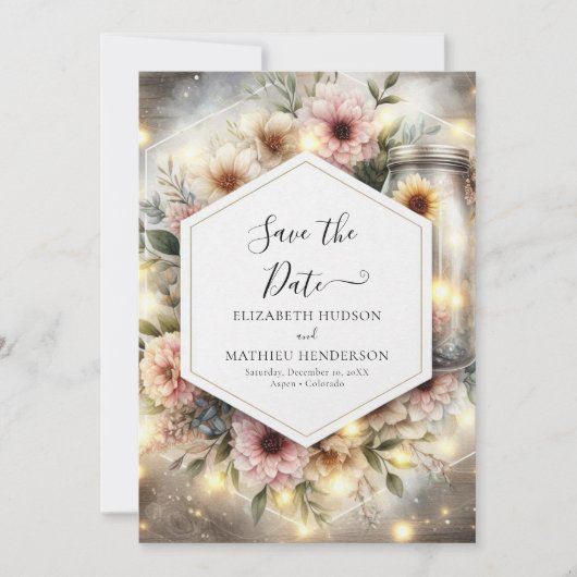 Prachtige Field Mason Jar bruiloft Save The Date (Voorkant)
