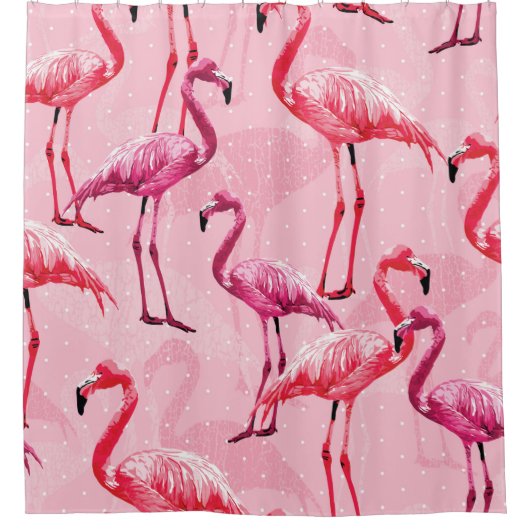 Prachtige Flamingo Bird Pink Seamless Pattern illu Douchegordijn (Voorkant)