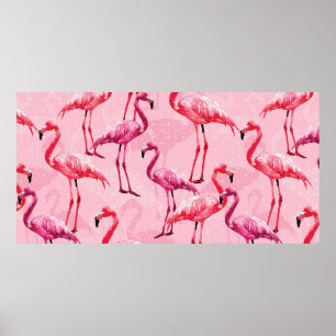 Prachtige Flamingo Bird Pink Seamless Pattern illu Poster