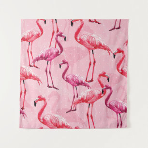 Prachtige Flamingo Bird Pink Seamless Pattern illu Wandkleed