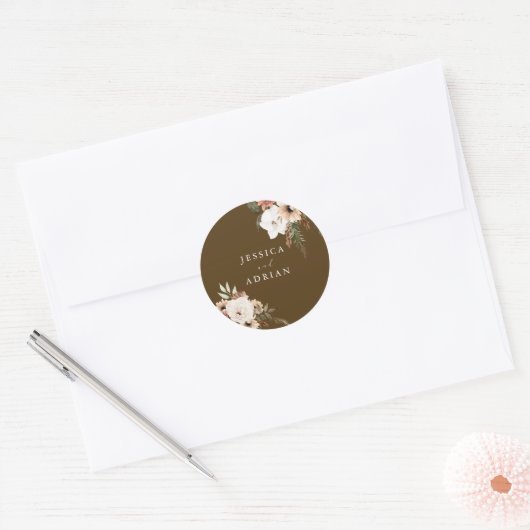 Prachtige Floral Boho bruiloft Ronde Sticker (Envelop)