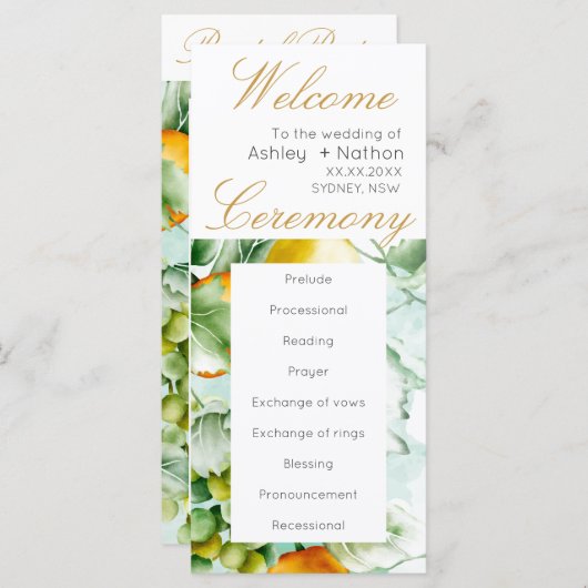 Prachtige Floral Fruit aquarel zomer bruiloft (Voorkant / Achterkant)