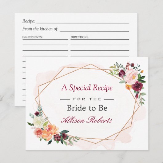 Prachtige "Floral Gold Lijst Vrijgezellenfeest Rec Briefkaart (Voorkant / Achterkant)