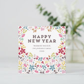 Prachtige Floral Happy Nieuwjaarstekst Feestdagenkaart (Staand voorkant)