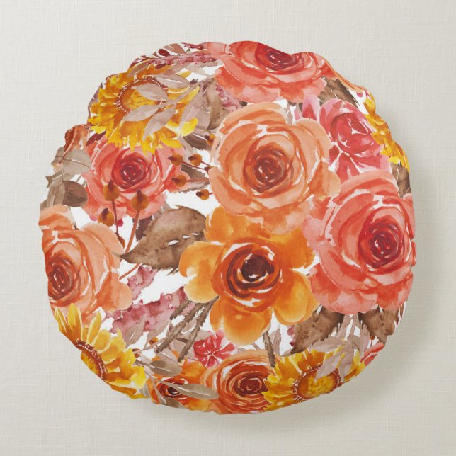 Prachtige Floral Pattern met heldere herfst Rond Kussen (Voorkant)