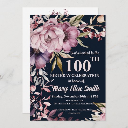 Prachtige Floral verjaardag viering uitnodigen Kaart (Voorkant / Achterkant)