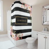 Prachtige "Floral wrap Gold Lijst" Elegant Stripes Douchegordijn (In situ)