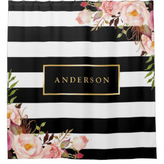 Prachtige "Floral wrap Gold Lijst" Elegant Stripes Douchegordijn
