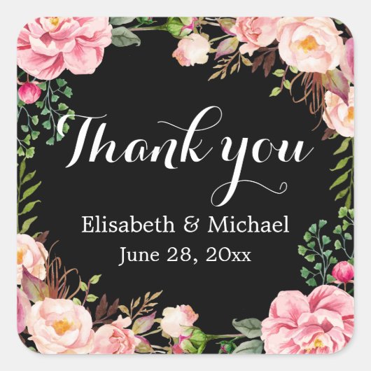 Prachtige Floral Wreath Wrap Dank u Vierkante Sticker (Voorkant)