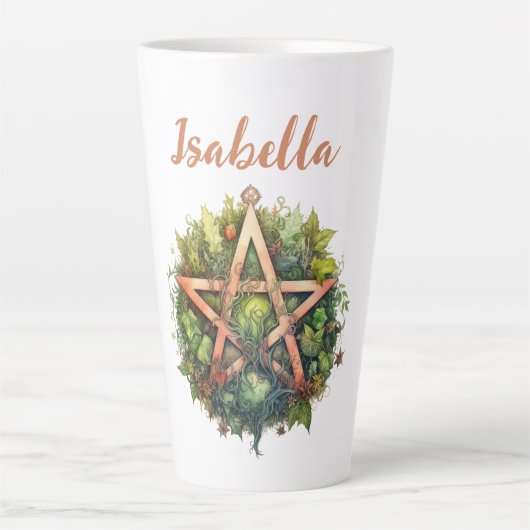 Prachtige Forest Pagan Pentagram Latte Mok (Voorkant)