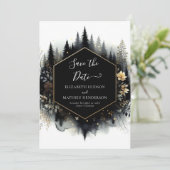 Prachtige foto betoverd bos bruiloft save the date (Staand voorkant)