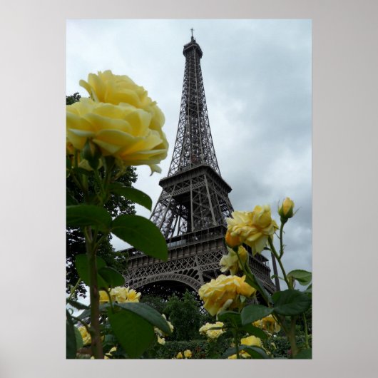 Prachtige foto Eiffel Tower Paris Yellow Roses Poster (Voorkant)
