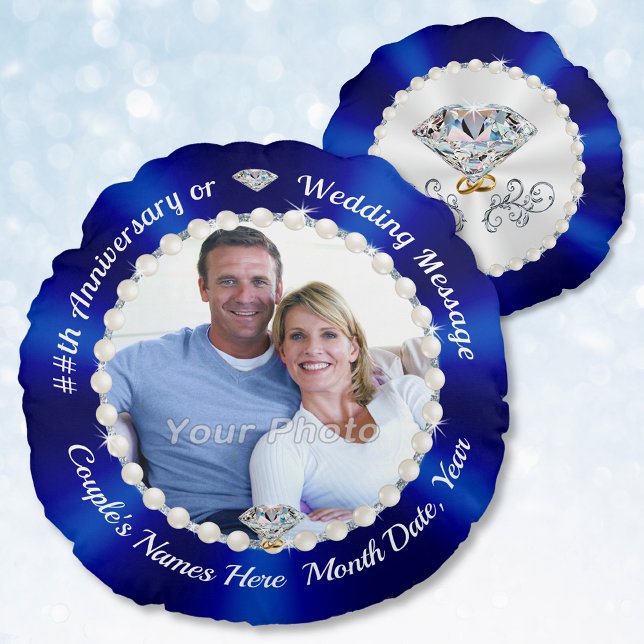 Prachtige foto, gepersonaliseerd Jubilea kussen, Rond Kussen (Marriage anniversary gifts for friends. Anniversary Pillow. Personalized Wedding Anniversary Gifts.)
