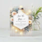 Prachtige foto Mason Jar bruiloft Save The Date (Staand voorkant)