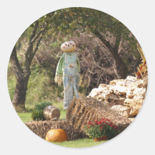 Prachtige foto van Schilderachtig Herfst Scarecrow Ronde Sticker