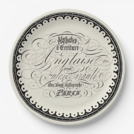 Prachtige  Franse kalligrafie op beige Papieren Bordje