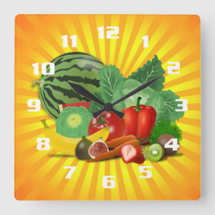 Prachtige Fruit- en Groentekookkeuken Vierkante Klok