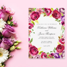 Prachtige Fuchsia Pink Floral Chic Spring Wedding Kaart