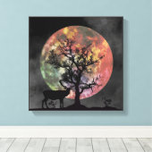 Prachtige Full Moon Elk Silhouette Canvas Wall Art (Insitu (Houten vloer))