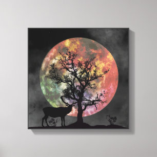 Prachtige Full Moon Elk Silhouette Canvas Wall Art