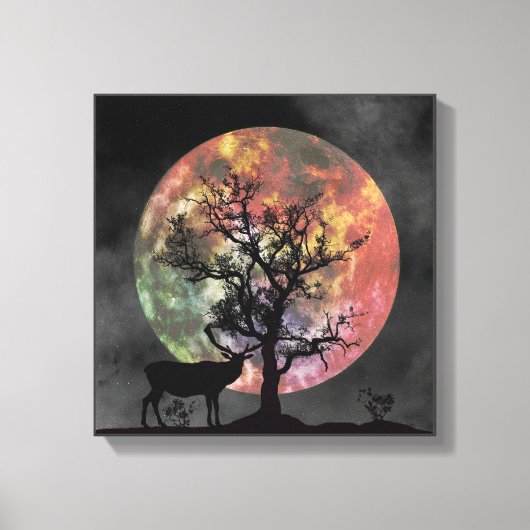 Prachtige Full Moon Elk Silhouette Canvas Wall Art (Voorkant)