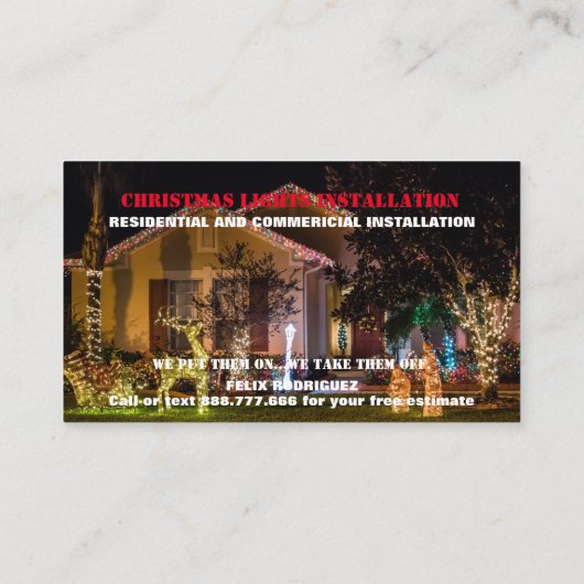 Prachtige gazon foto kerstverlichting foto visitekaartje (Achterkant)