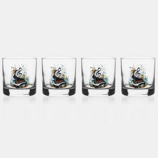 Prachtige gebogen fantasie piano whisky glas (Voorkant)