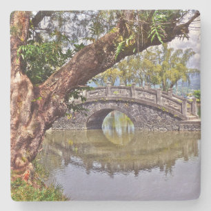 PRACHTIGE GEBOGEN STENEN BRUG WEERSPIEGELD IN DE V STENEN ONDERZETTER