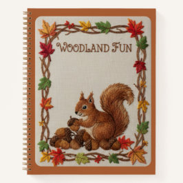 Prachtige Geborduurde Eekhoorn & Eikels Herfstloof Notitieboek