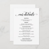 Prachtige gegevens over onze bruiloft, moderne zwa informatiekaartje (Voorkant / Achterkant)
