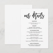 Prachtige gegevens over onze bruiloft, zwarte pens informatiekaartje (Voorkant / Achterkant)