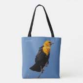 Prachtige gele Blackbird op een dag van de Windy Tote Bag (Achterkant)