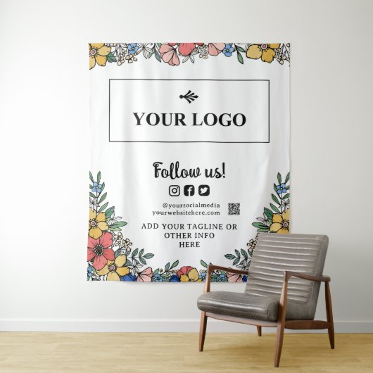 Prachtige gele bloemen uw Logo QR code achtergrond Wandkleed (In situ)