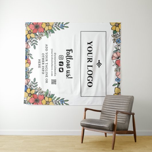 Prachtige gele bloemen uw Logo QR code achtergrond Wandkleed (In Situ (horizontaal))