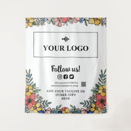 Prachtige gele bloemen uw Logo QR code achtergrond Wandkleed