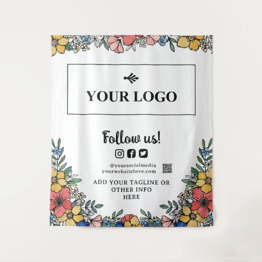 Prachtige gele bloemen uw Logo QR code achtergrond Wandkleed (Voorkant)