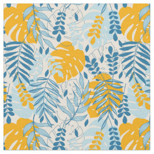 Prachtige gele en blauwe tropische Planten Stof