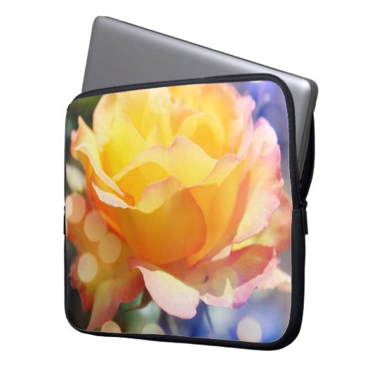 Prachtige gele rozenbloem in fancy bubbling laptop sleeve (Voorkant Links)