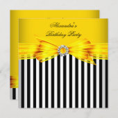 Prachtige gele witte streep Birthday Party Kaart (Voorkant / Achterkant)