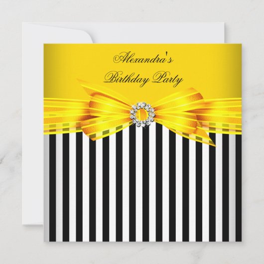 Prachtige gele witte streep Birthday Party Kaart (Voorkant)