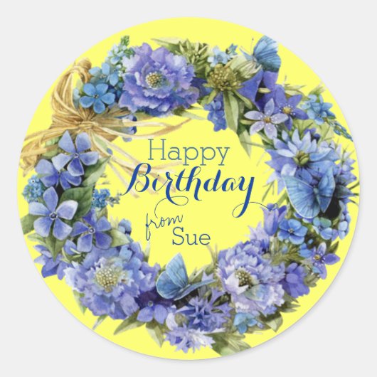 Prachtige Gepersonaliseerd Floral Birthday Sticker (Voorkant)