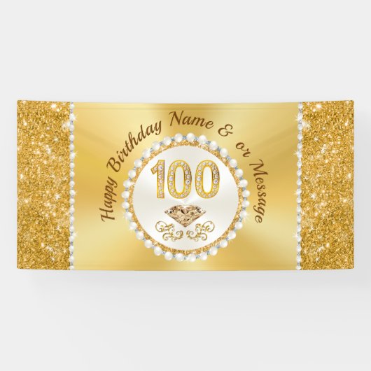 Prachtige gepersonaliseerde, 100e verjaardag banne spandoek (Horizontaal)