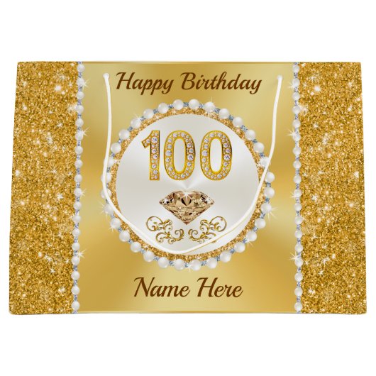 Prachtige gepersonaliseerde, 100e verjaardag gesch groot cadeauzakje (Voorkant)